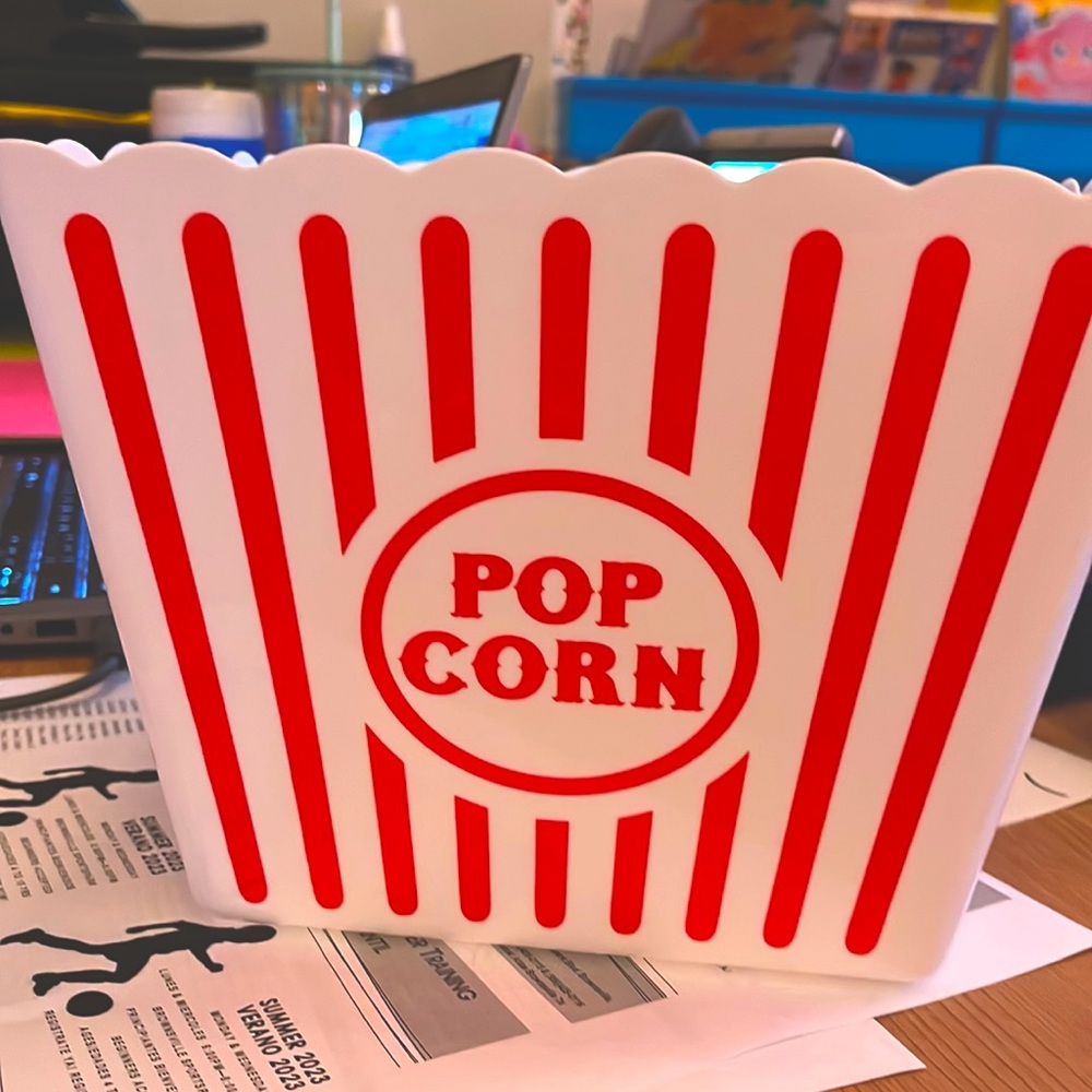A big popcorn box used for fun stuff
